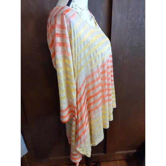 Sundance Lightweight Burnout Yellow Orange Stripe Tunic Top Sharkbite Sz Small - Picture 2 of 5
